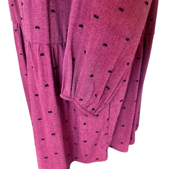 ZARA WOMENS MAROON BLACK SWISS DOT TIERED BALLOON SLEEVE MINI BOHO FLOWY DRESS M - Picture 6 of 11